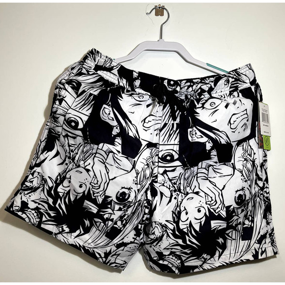 My Hero Academia Mens Extra Large XL Black White Graphic Prints Swimming Shorts